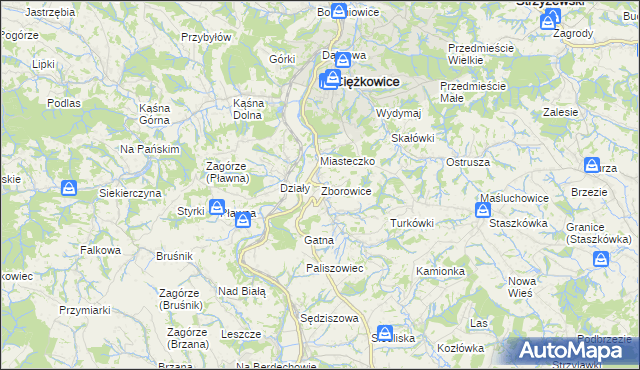mapa Zborowice gmina Ciężkowice, Zborowice gmina Ciężkowice na mapie Targeo