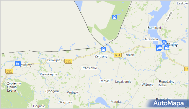 mapa Żerdziny gmina Dubeninki, Żerdziny gmina Dubeninki na mapie Targeo
