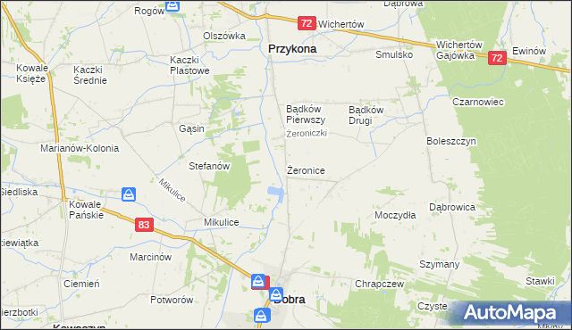 mapa Żeronice gmina Dobra, Żeronice gmina Dobra na mapie Targeo