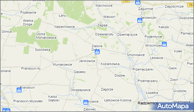 mapa Zielenice gmina Radziemice, Zielenice gmina Radziemice na mapie Targeo