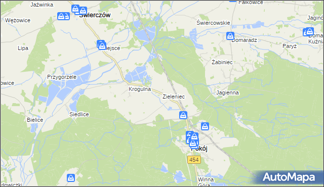 mapa Zieleniec gmina Pokój, Zieleniec gmina Pokój na mapie Targeo