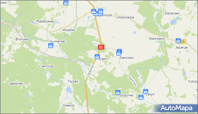 mapa Zielin gmina Trzebielino, Zielin gmina Trzebielino na mapie Targeo