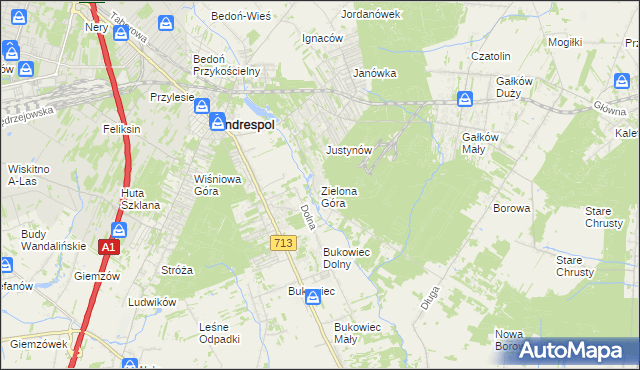 mapa Zielona Góra gmina Koluszki, Zielona Góra gmina Koluszki na mapie Targeo
