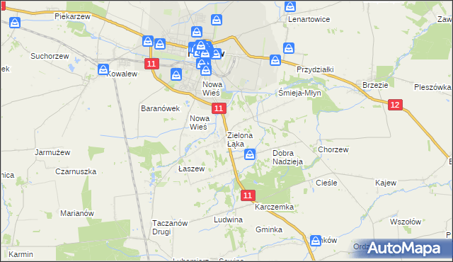 mapa Zielona Łąka gmina Pleszew, Zielona Łąka gmina Pleszew na mapie Targeo