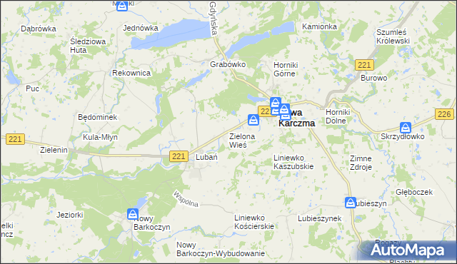mapa Zielona Wieś gmina Nowa Karczma, Zielona Wieś gmina Nowa Karczma na mapie Targeo