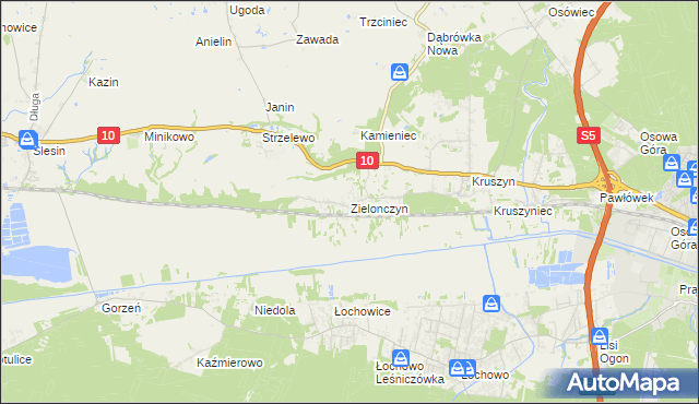 mapa Zielonczyn gmina Sicienko, Zielonczyn gmina Sicienko na mapie Targeo