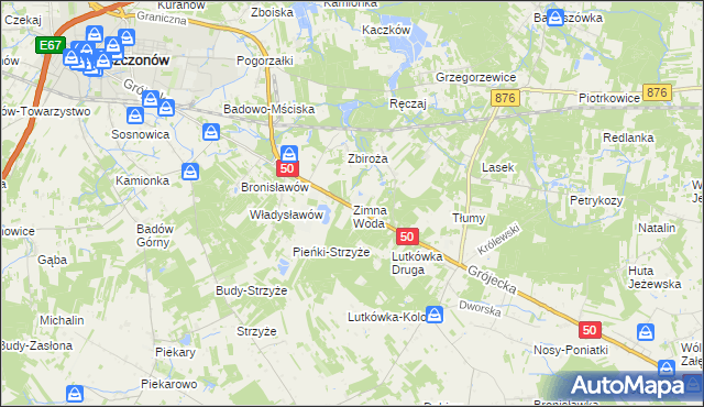 mapa Zimna Woda gmina Mszczonów, Zimna Woda gmina Mszczonów na mapie Targeo
