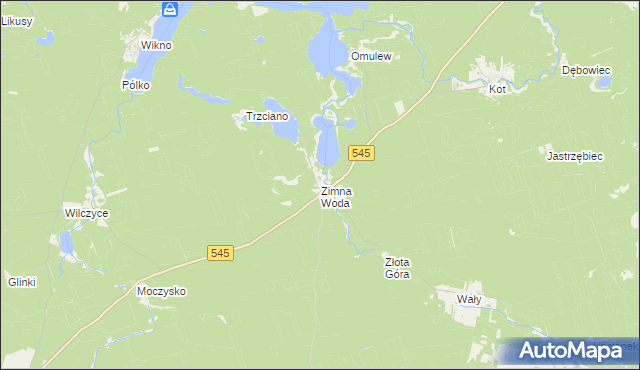 mapa Zimna Woda gmina Nidzica, Zimna Woda gmina Nidzica na mapie Targeo
