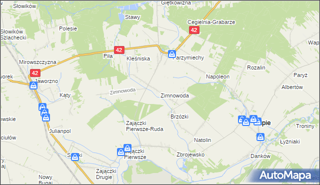 mapa Zimnowoda gmina Lipie, Zimnowoda gmina Lipie na mapie Targeo