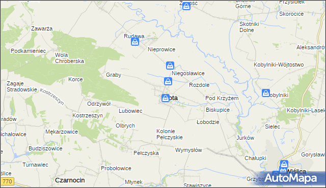 mapa Złota powiat pińczowski, Złota powiat pińczowski na mapie Targeo