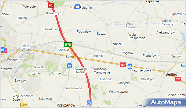 mapa Złotniki gmina Krzyżanów, Złotniki gmina Krzyżanów na mapie Targeo