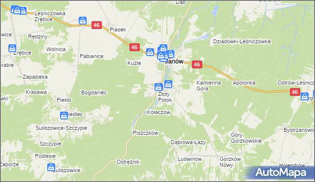 mapa Złoty Potok gmina Janów, Złoty Potok gmina Janów na mapie Targeo