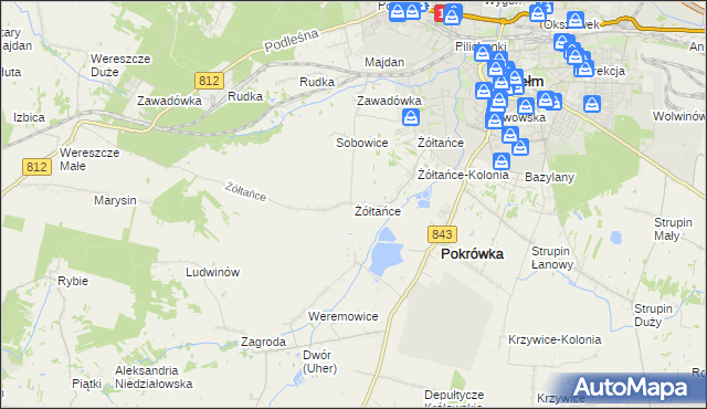 mapa Żółtańce, Żółtańce na mapie Targeo