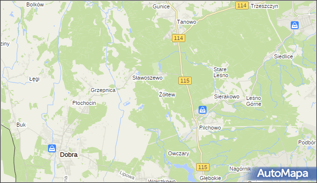 mapa Żółtew, Żółtew na mapie Targeo