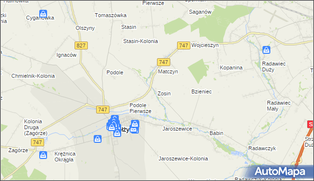 mapa Zosin gmina Bełżyce, Zosin gmina Bełżyce na mapie Targeo