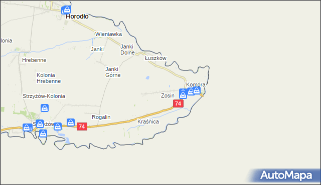 mapa Zosin gmina Horodło, Zosin gmina Horodło na mapie Targeo