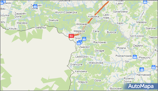 mapa Zwardoń, Zwardoń na mapie Targeo
