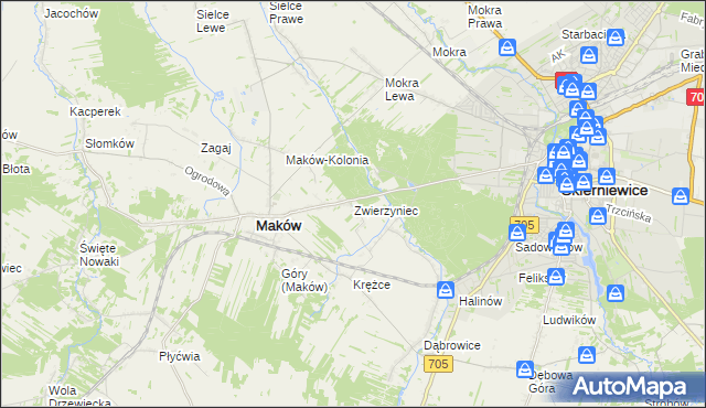 mapa Zwierzyniec gmina Maków, Zwierzyniec gmina Maków na mapie Targeo