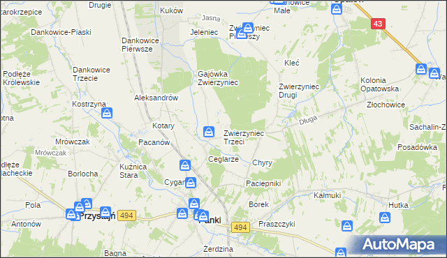 mapa Zwierzyniec Trzeci, Zwierzyniec Trzeci na mapie Targeo