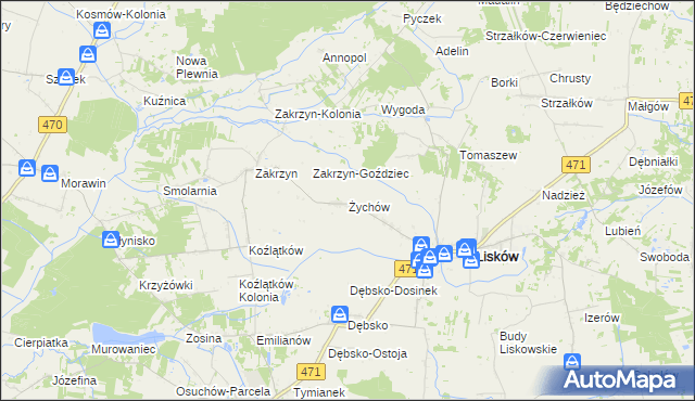 mapa Żychów, Żychów na mapie Targeo