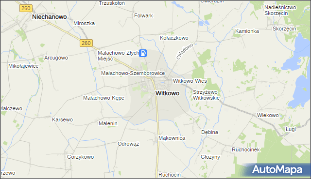 mapa Witkowo powiat gnieźnieński, Witkowo powiat gnieźnieński na mapie Targeo