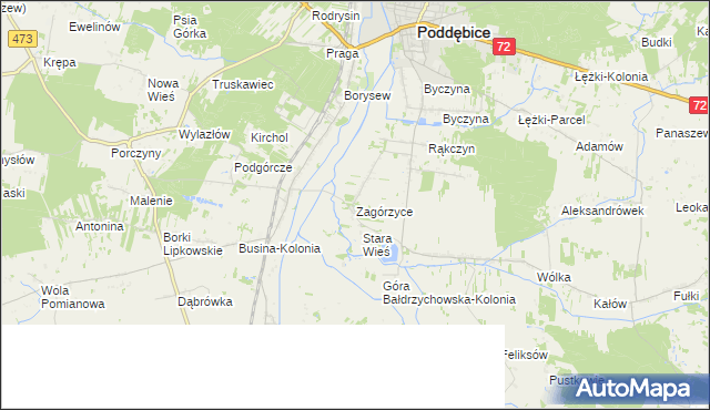 mapa Zagórzyce gmina Poddębice, Zagórzyce gmina Poddębice na mapie Targeo