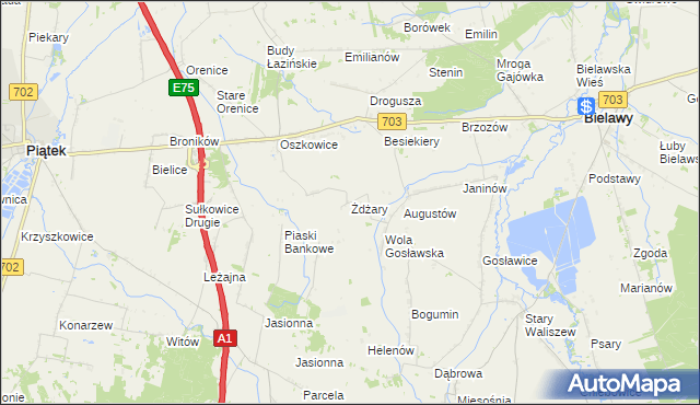 mapa Żdżary gmina Bielawy, Żdżary gmina Bielawy na mapie Targeo