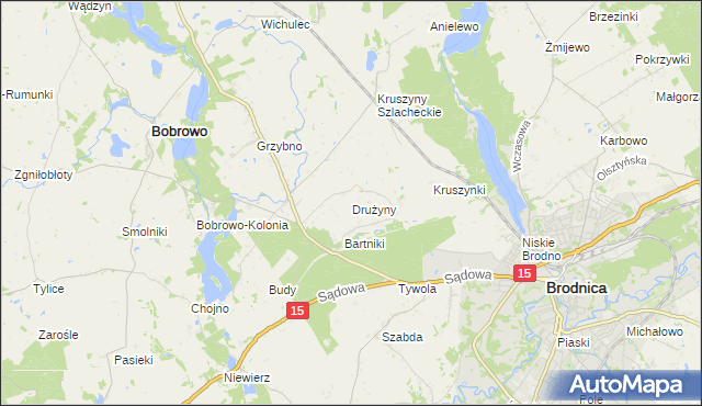 mapa Drużyny gmina Bobrowo, Drużyny gmina Bobrowo na mapie Targeo