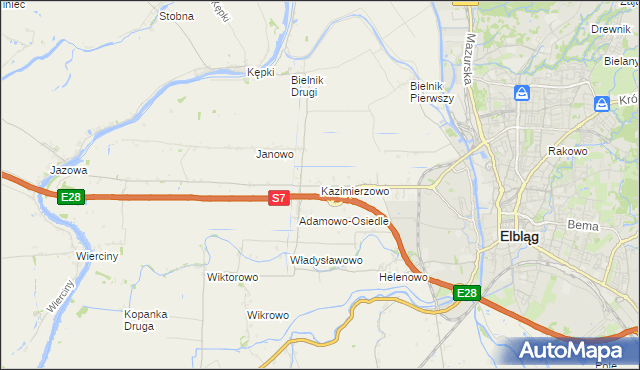 mapa Kazimierzowo gmina Elbląg, Kazimierzowo gmina Elbląg na mapie Targeo