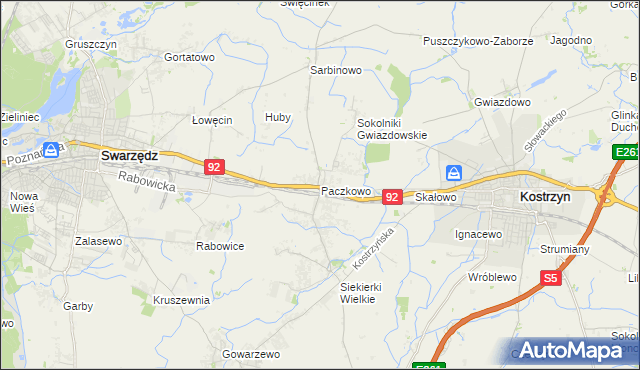 mapa Paczkowo gmina Swarzędz, Paczkowo gmina Swarzędz na mapie Targeo