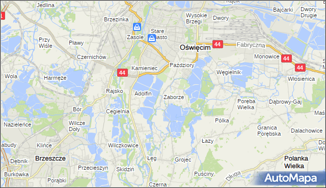 mapa Zaborze gmina Oświęcim, Zaborze gmina Oświęcim na mapie Targeo