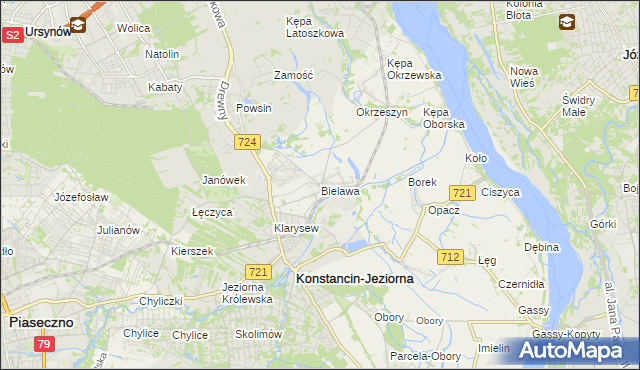 mapa Bielawa gmina Konstancin-Jeziorna, Bielawa gmina Konstancin-Jeziorna na mapie Targeo