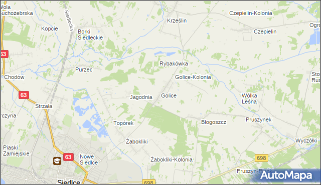 mapa Golice gmina Siedlce, Golice gmina Siedlce na mapie Targeo