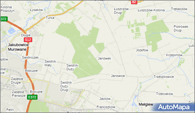 mapa Janówek gmina Mełgiew, Janówek gmina Mełgiew na mapie Targeo