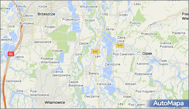 mapa Łęki gmina Kęty, Łęki gmina Kęty na mapie Targeo