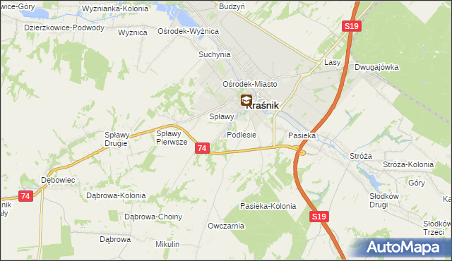 mapa Podlesie gmina Kraśnik, Podlesie gmina Kraśnik na mapie Targeo
