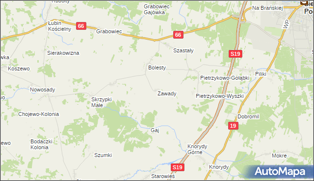 mapa Zawady gmina Bielsk Podlaski, Zawady gmina Bielsk Podlaski na mapie Targeo