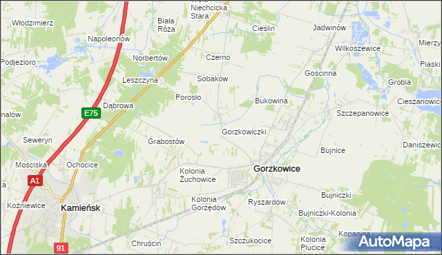 mapa Gorzkowiczki, Gorzkowiczki na mapie Targeo