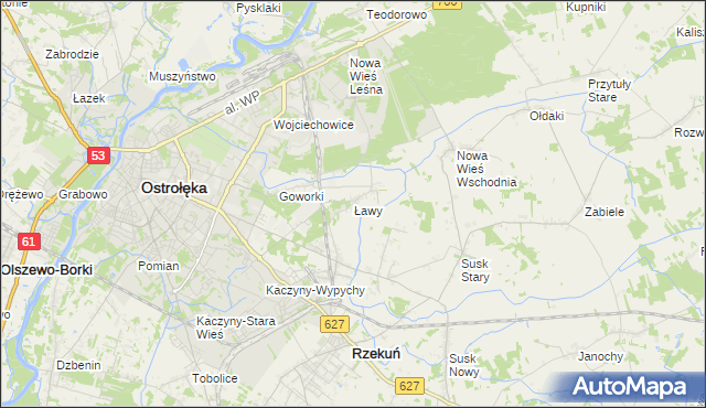 mapa Ławy gmina Rzekuń, Ławy gmina Rzekuń na mapie Targeo