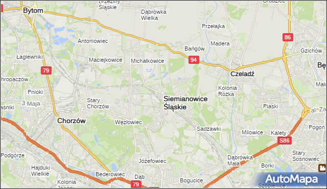 mapa Siemianowice Śląskie, Siemianowice Śląskie na mapie Targeo