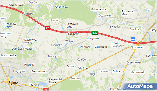 mapa Czaplinek gmina Zgierz, Czaplinek gmina Zgierz na mapie Targeo