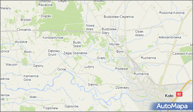 mapa Grądy gmina Osiek Mały, Grądy gmina Osiek Mały na mapie Targeo