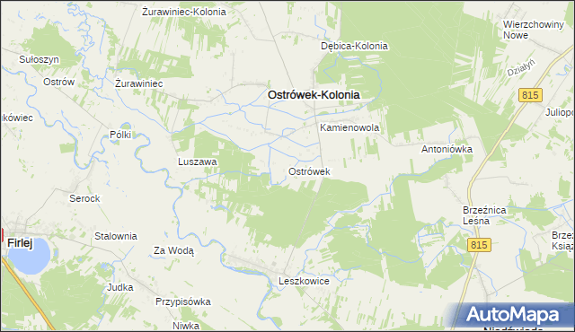 mapa Ostrówek powiat lubartowski, Ostrówek powiat lubartowski na mapie Targeo