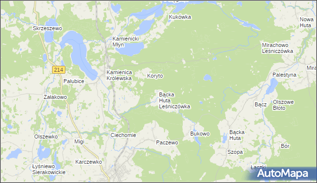 mapa Bącka Huta Leśniczówka, Bącka Huta Leśniczówka na mapie Targeo