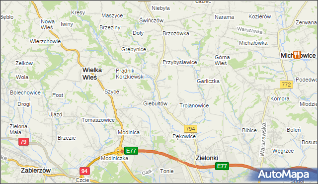 mapa Januszowice gmina Zielonki, Januszowice gmina Zielonki na mapie Targeo