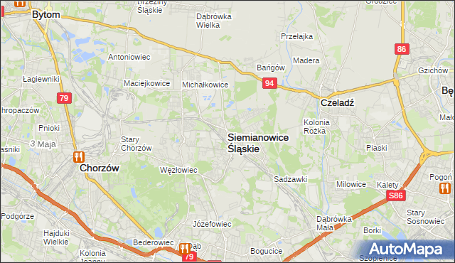 mapa Siemianowice Śląskie, Siemianowice Śląskie na mapie Targeo