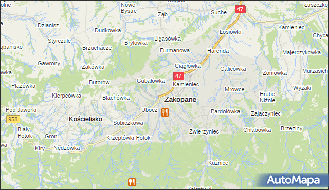 mapa Zakopanego, Zakopane na mapie Targeo