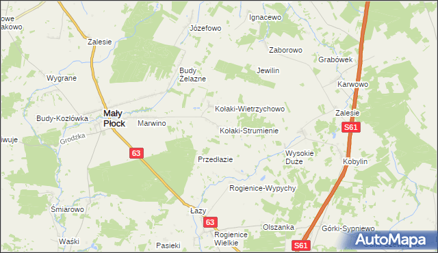 mapa Kołaki-Strumienie, Kołaki-Strumienie na mapie Targeo