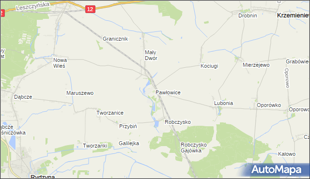 mapa Pawłowice gmina Krzemieniewo, Pawłowice gmina Krzemieniewo na mapie Targeo