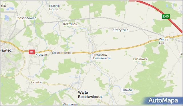 mapa Tomaszów Bolesławiecki, Tomaszów Bolesławiecki na mapie Targeo